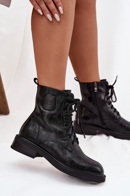 Leather Women's Work Boots With Decorative Detail Maciejka K7180-01 Black