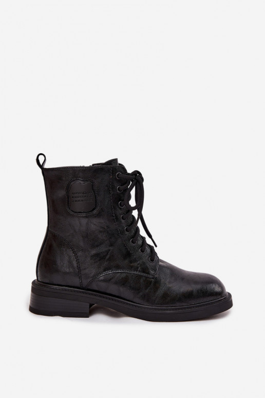 Leather Women's Work Boots With Decorative Detail Maciejka K7180-01 Black