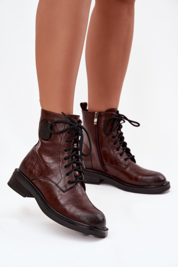 Leather Women's Work Boots with Decorative Detail Maciejka K7180-01 Brown 2