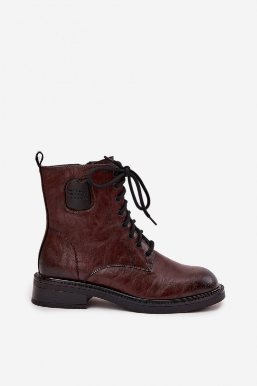 Leather Women's Work Boots with Decorative Detail Maciejka K7180-01 Brown