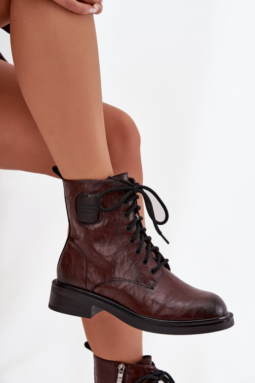 Leather Women's Work Boots with Decorative Detail Maciejka K7180-01 Brown