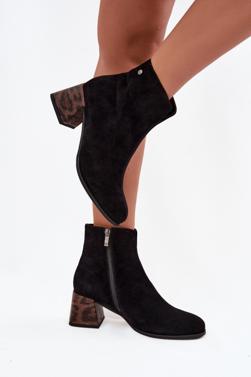 Leather Suede Women's Ankle Boots Heeled Maciejka K7202-01 Black Leather Suede Women's Ankle Boots Heeled Maciejka K7202-01 Black