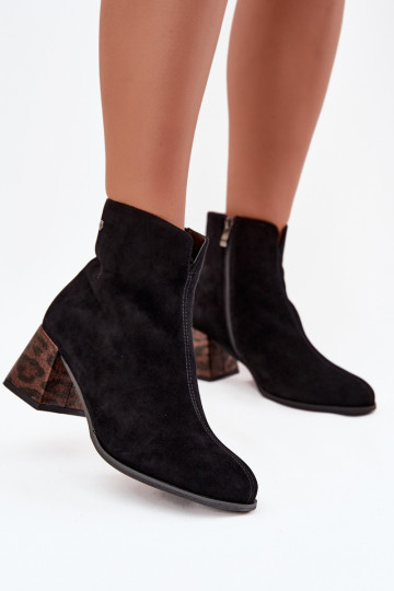 Leather Suede Women's Ankle Boots Heeled Maciejka K7202-01 Black 2