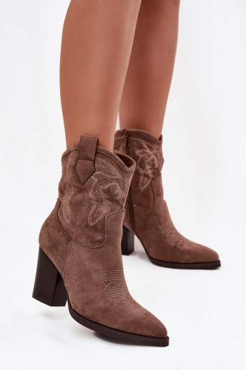 Women's cowboy boots with heel Eco suede dark beige Carissa 2