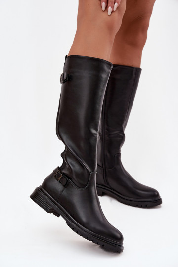 Insulated Women's Boots with Flat Heel with Buckles Black Sorelle