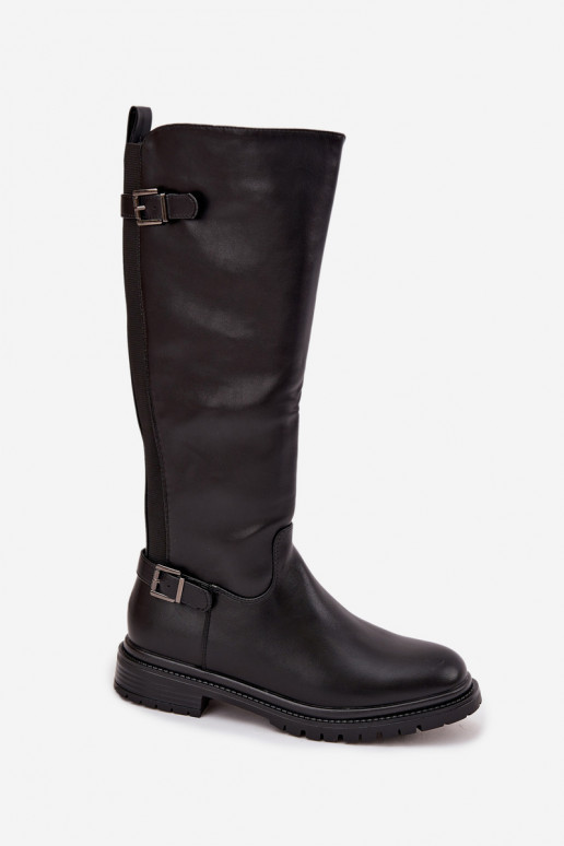 Insulated Women's Boots with Flat Heel with Buckles Black Sorelle
