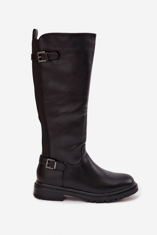 Insulated Women's Boots with Flat Heel with Buckles Black Sorelle