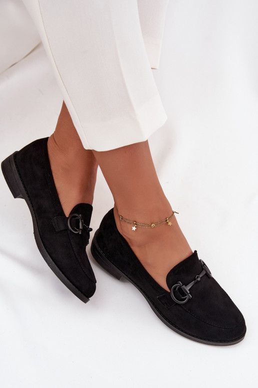 Women's Loafers With Decorative Detail Eco Suede Black Ambria Women's Loafers With Decorative Detail Eco Suede Black Ambria