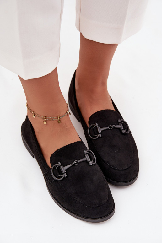 Women's Loafers With Decorative Detail Eco Suede Black Ambria Women's Loafers With Decorative Detail Eco Suede Black Ambria
