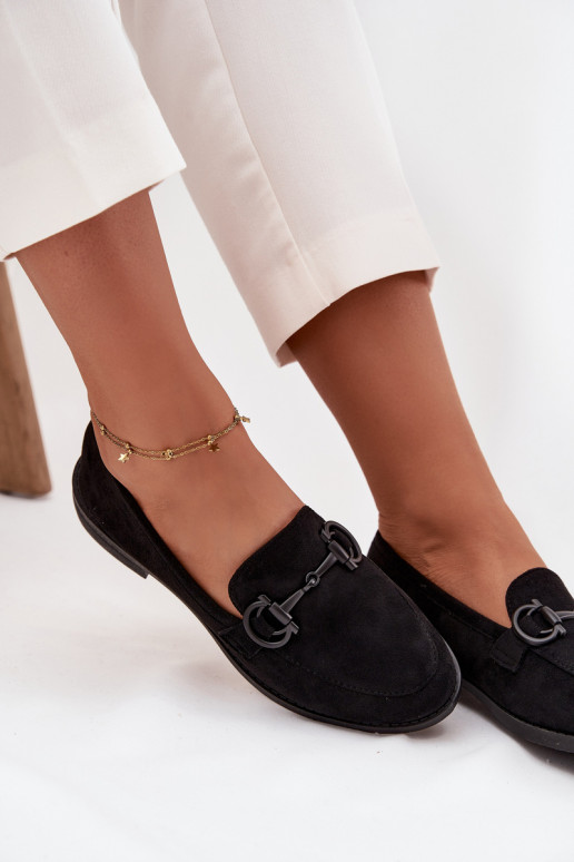 Women's Loafers With Decorative Detail Eco Suede Black Ambria Women's Loafers With Decorative Detail Eco Suede Black Ambria