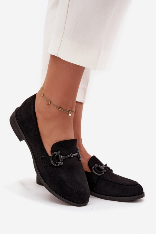 Women's Loafers With Decorative Detail Eco Suede Black Ambria Women's Loafers With Decorative Detail Eco Suede Black Ambria