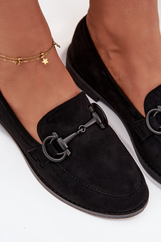 Women's Loafers With Decorative Detail Eco Suede Black Ambria Women's Loafers With Decorative Detail Eco Suede Black Ambria