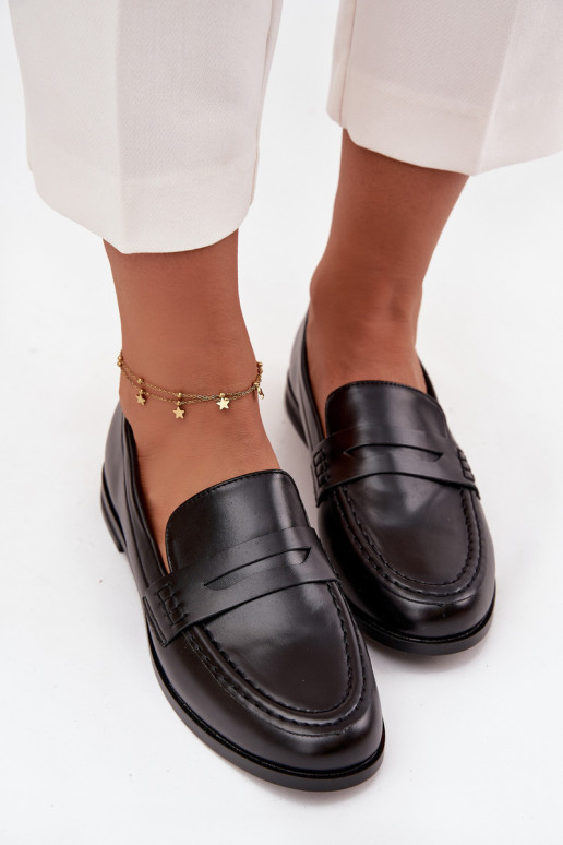 Moccasins Loafers Ladies Eco Leather Black Bessina Moccasins Loafers Ladies Eco Leather Black Bessina