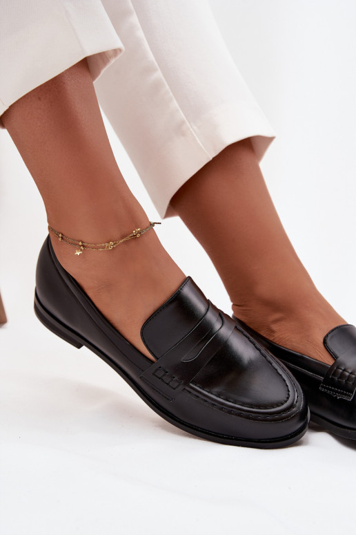 Moccasins Loafers Ladies Eco Leather Black Bessina Moccasins Loafers Ladies Eco Leather Black Bessina