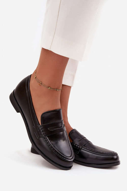 Moccasins Loafers Ladies Eco Leather Black Bessina Moccasins Loafers Ladies Eco Leather Black Bessina