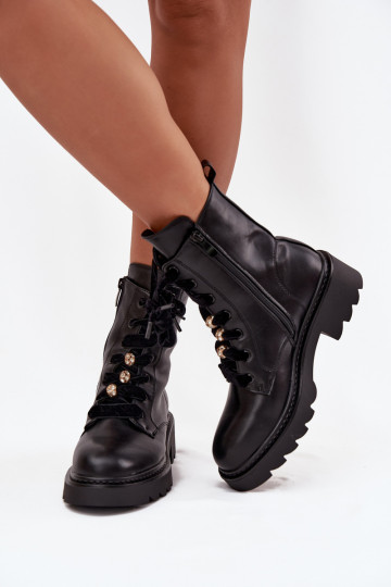 Insulated Women's Boots with Decorative Lacing Black Elindra 2