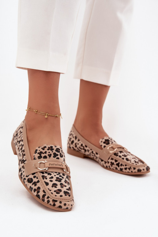 Loafers Women's Moccasins With Decorative Element Leopard Print Beige Evelora Loafers Women's Moccasins With Decorative Element Leopard Print Beige Evelora