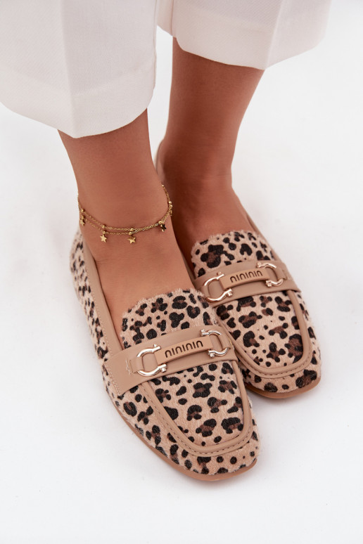 Loafers Women's Moccasins With Decorative Element Leopard Print Beige Evelora Loafers Women's Moccasins With Decorative Element Leopard Print Beige Evelora