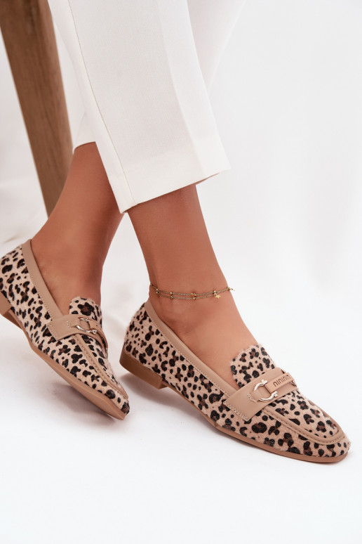 Loafers Women's Moccasins With Decorative Element Leopard Print Beige Evelora Loafers Women's Moccasins With Decorative Element Leopard Print Beige Evelora