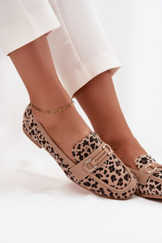 Loafers Women's Moccasins With Decorative Element Leopard Print Beige Evelora Loafers Women's Moccasins With Decorative Element Leopard Print Beige Evelora