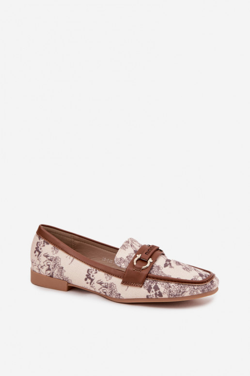 Patterned Loafers Women Shoes With Decorative Element Beige Brown Evelora Patterned Loafers Women Shoes With Decorative Element Beige Brown Evelora
