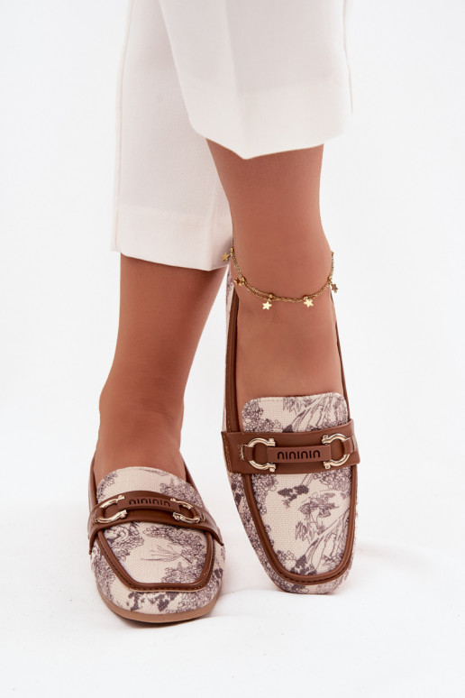 Patterned Loafers Women Shoes With Decorative Element Beige Brown Evelora Patterned Loafers Women Shoes With Decorative Element Beige Brown Evelora
