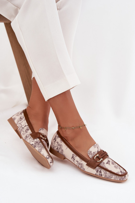 Patterned Loafers Women Shoes With Decorative Element Beige Brown Evelora Patterned Loafers Women Shoes With Decorative Element Beige Brown Evelora