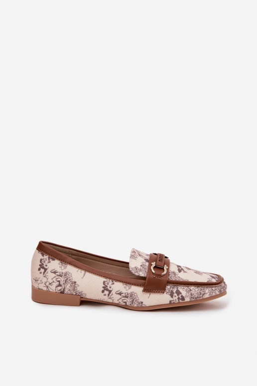 Patterned Loafers Women Shoes With Decorative Element Beige Brown Evelora Patterned Loafers Women Shoes With Decorative Element Beige Brown Evelora