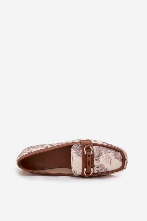 Patterned Loafers Women Shoes With Decorative Element Beige Brown Evelora Patterned Loafers Women Shoes With Decorative Element Beige Brown Evelora