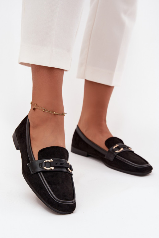 Loafers Women's Moccasins With Decorative Element Black Evelora Loafers Women's Moccasins With Decorative Element Black Evelora
