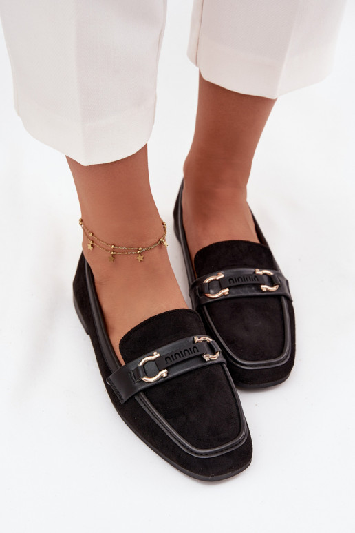 Loafers Women's Moccasins With Decorative Element Black Evelora Loafers Women's Moccasins With Decorative Element Black Evelora