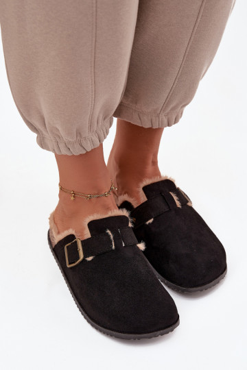 Women's slippers with fur lining with clip Black Sylisse
