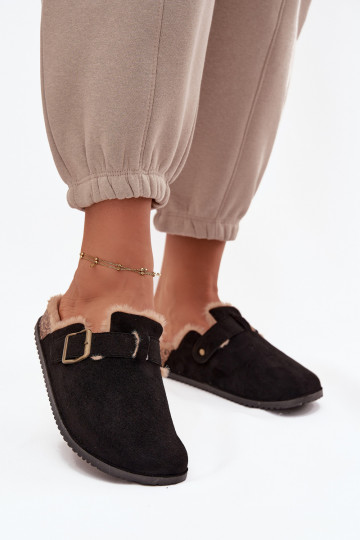 Women's slippers with fur lining with clip Black Sylisse 2