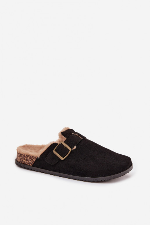 Women's slippers with fur lining with clip Black Sylisse Women's slippers with fur lining with clip Black Sylisse