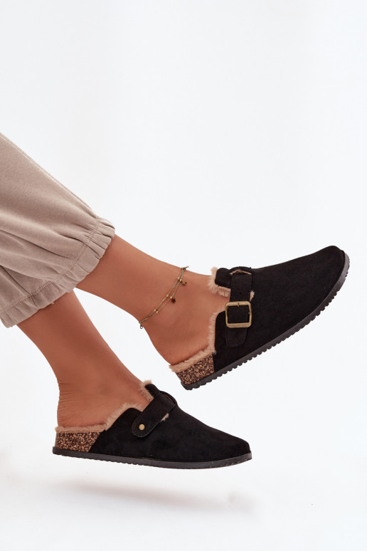 Women's slippers with fur lining with clip Black Sylisse Women's slippers with fur lining with clip Black Sylisse