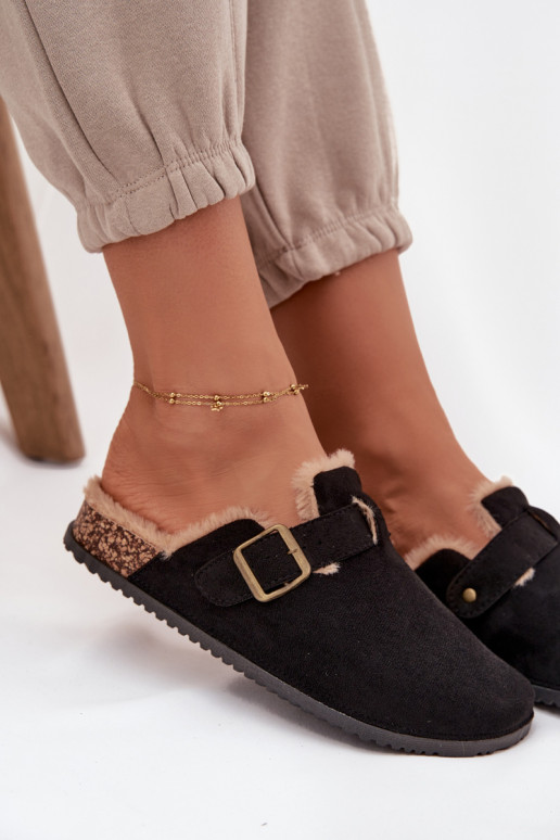 Women's slippers with fur lining with clip Black Sylisse Women's slippers with fur lining with clip Black Sylisse