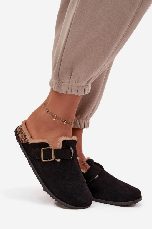 Women's slippers with fur lining with clip Black Sylisse Women's slippers with fur lining with clip Black Sylisse