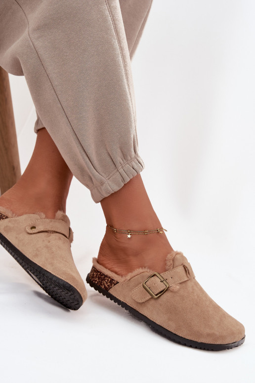 Women's slippers with warm lining with buckle Beige Sylisse Women's slippers with warm lining with buckle Beige Sylisse