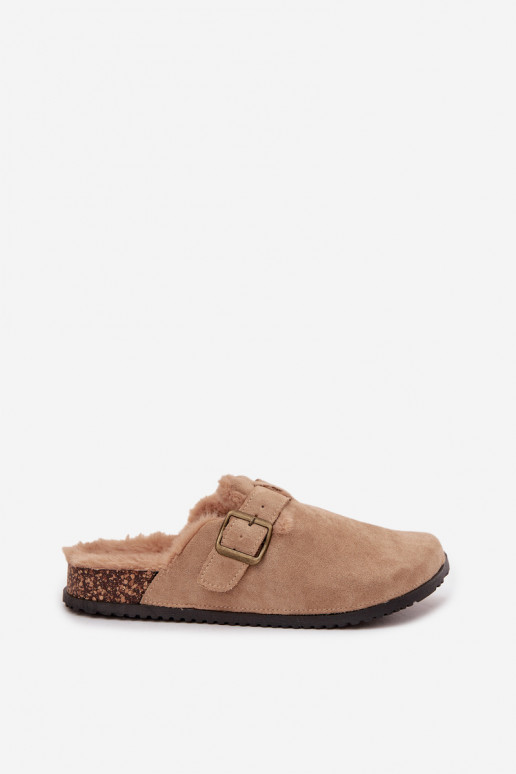 Women's slippers with warm lining with buckle Beige Sylisse Women's slippers with warm lining with buckle Beige Sylisse