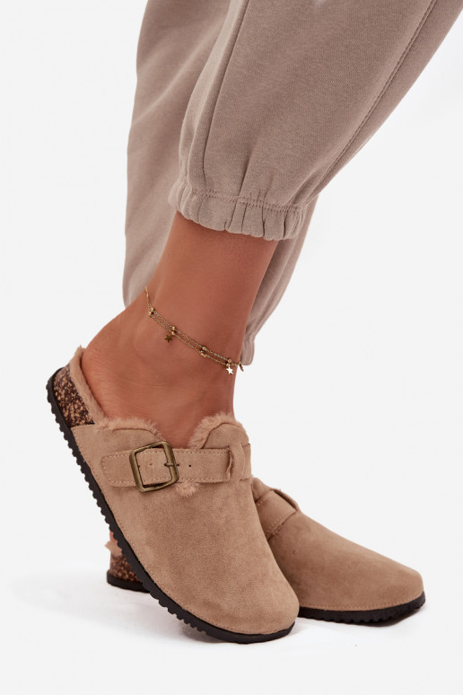 Women's slippers with warm lining with buckle Beige Sylisse Women's slippers with warm lining with buckle Beige Sylisse
