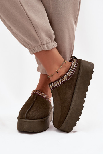 Women's Snow Boots With Decorative Embroidery Dark Green Jenira 2