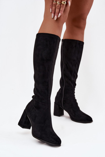 Women's Block Heel Ankle Boots in Eco Suede Black Yelisse