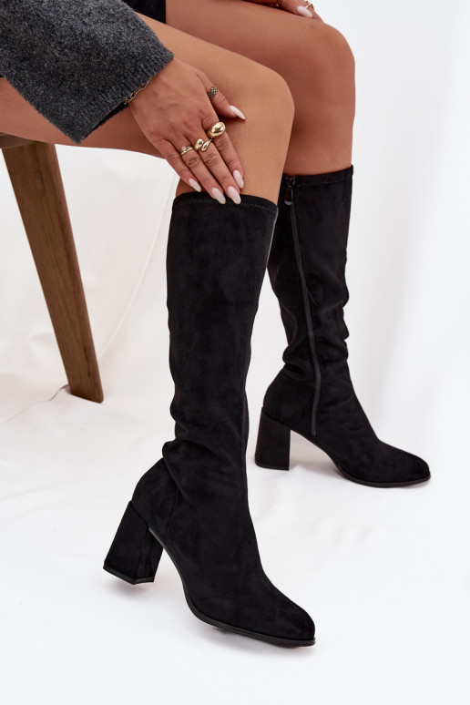 Women's Block Heel Ankle Boots in Eco Suede Black Yelisse Women's Block Heel Ankle Boots in Eco Suede Black Yelisse