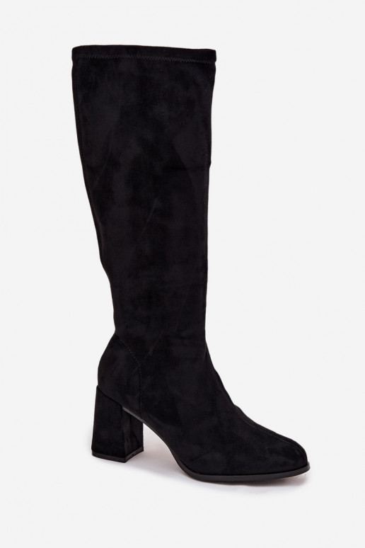 Women's Block Heel Ankle Boots in Eco Suede Black Yelisse Women's Block Heel Ankle Boots in Eco Suede Black Yelisse