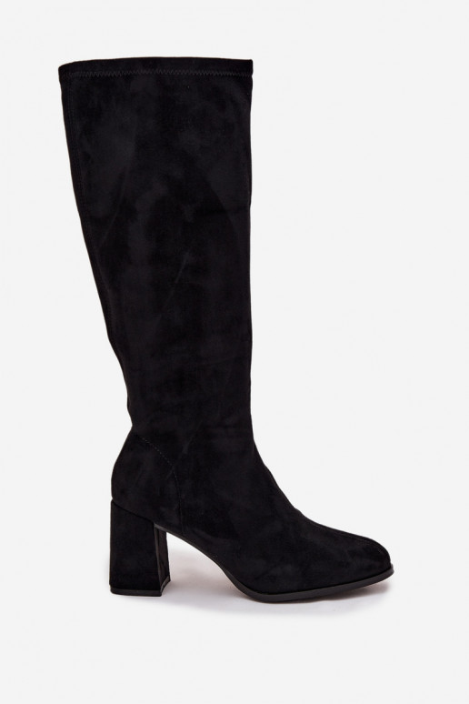 Women's Block Heel Ankle Boots in Eco Suede Black Yelisse Women's Block Heel Ankle Boots in Eco Suede Black Yelisse