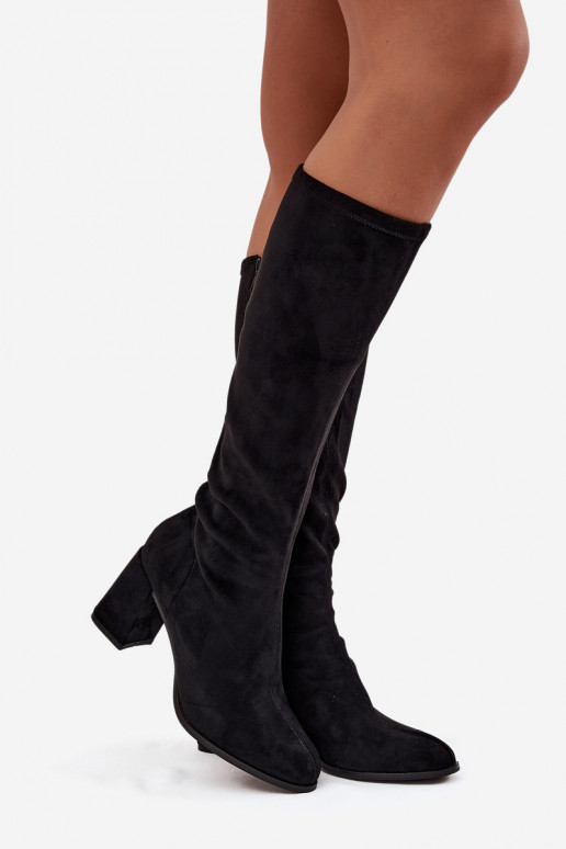 Women's Block Heel Ankle Boots in Eco Suede Black Yelisse Women's Block Heel Ankle Boots in Eco Suede Black Yelisse