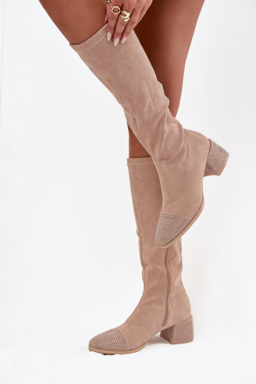 Women's Boots with Embellishment on Block Eco Suede Beige Ivanna 2
