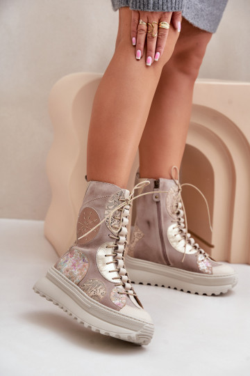 Leather Suede Ankle Boots On A Platform Insulated Maciejka 06565-04 Beige 2