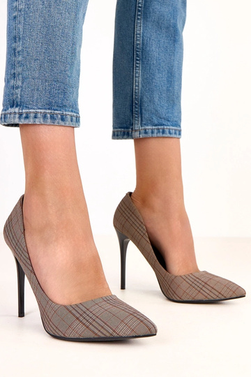 Szare szpilki w kratkę Paula