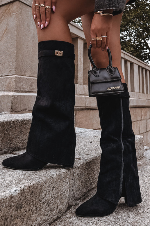 Eco Suede Boots Heel Block Zip Insulated Folded Shaft Beige Evyra Eco Suede Boots Heel Block Zip Insulated Folded Shaft Beige Evyra